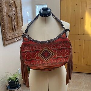 Blazin Roxx Southwestern Fringe Hobo Bag - Red and Brown